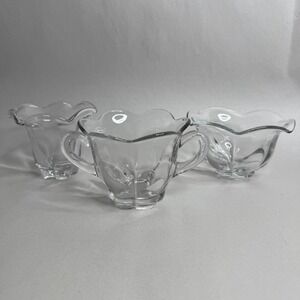 Vintage Duncan Miller Glass Ruffled Scalloped Edge Sugar Bowl & Small Bowls